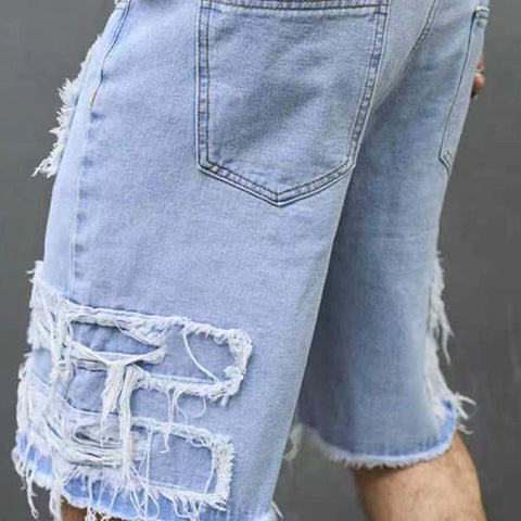 Herren-Ripped-Denim-Shorts mit Fransen-Details
