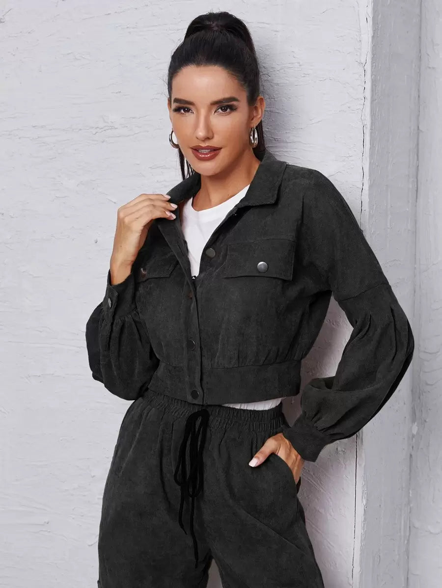 Lässiges & stilvolles Kord-Zweiteiler Set mit Kordjacke & Cargohose