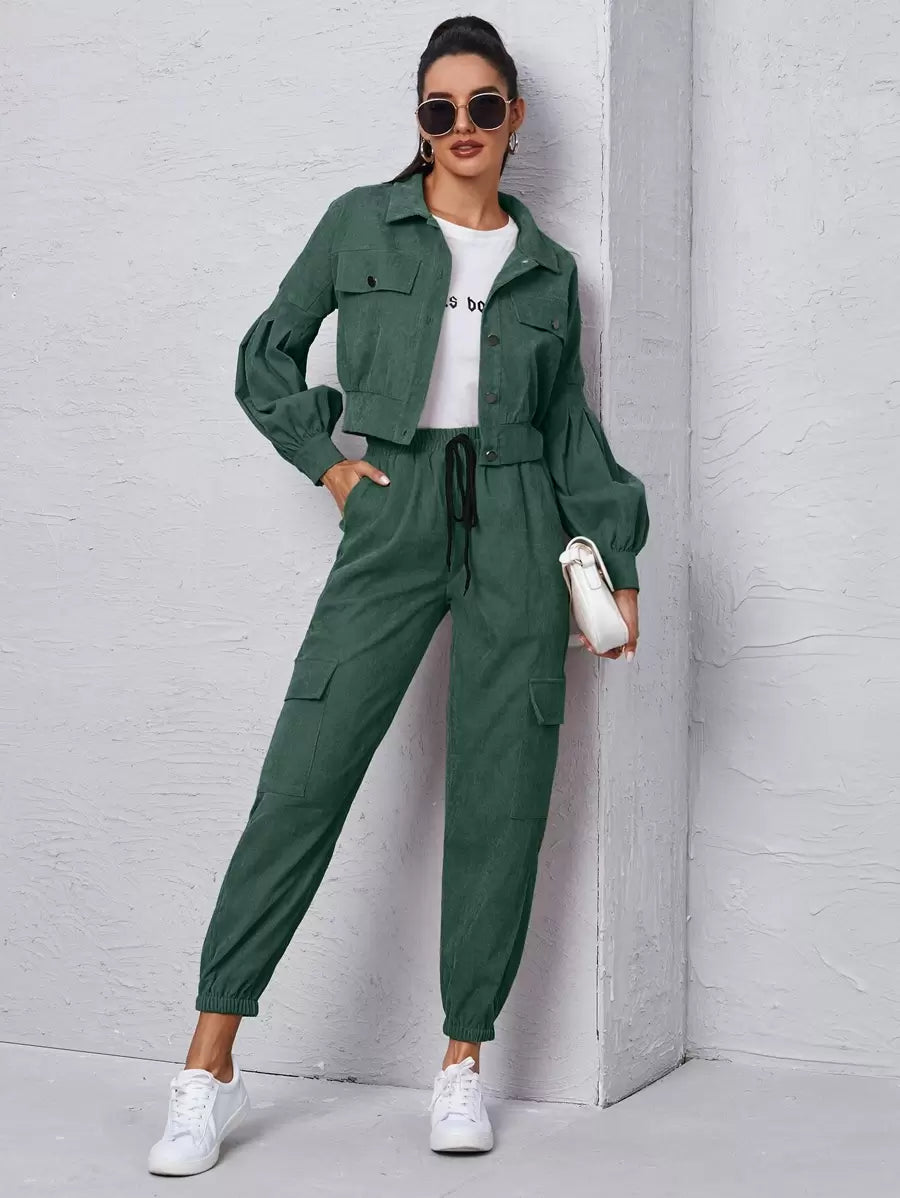 Lässiges & stilvolles Kord-Zweiteiler Set mit Kordjacke & Cargohose