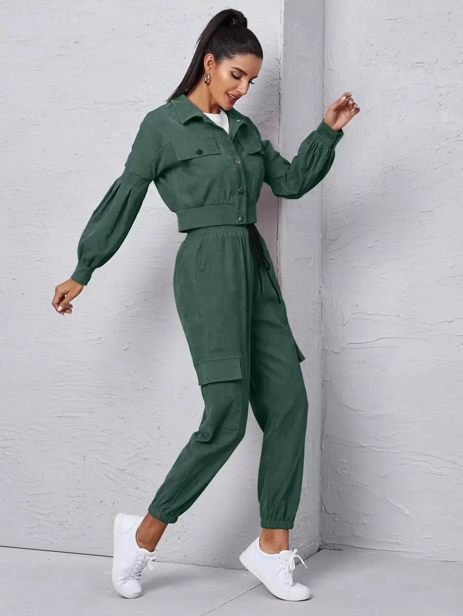 Lässiges & stilvolles Kord-Zweiteiler Set mit Kordjacke & Cargohose