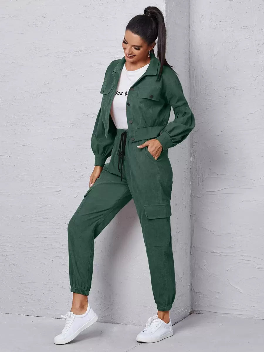 Lässiges & stilvolles Kord-Zweiteiler Set mit Kordjacke & Cargohose