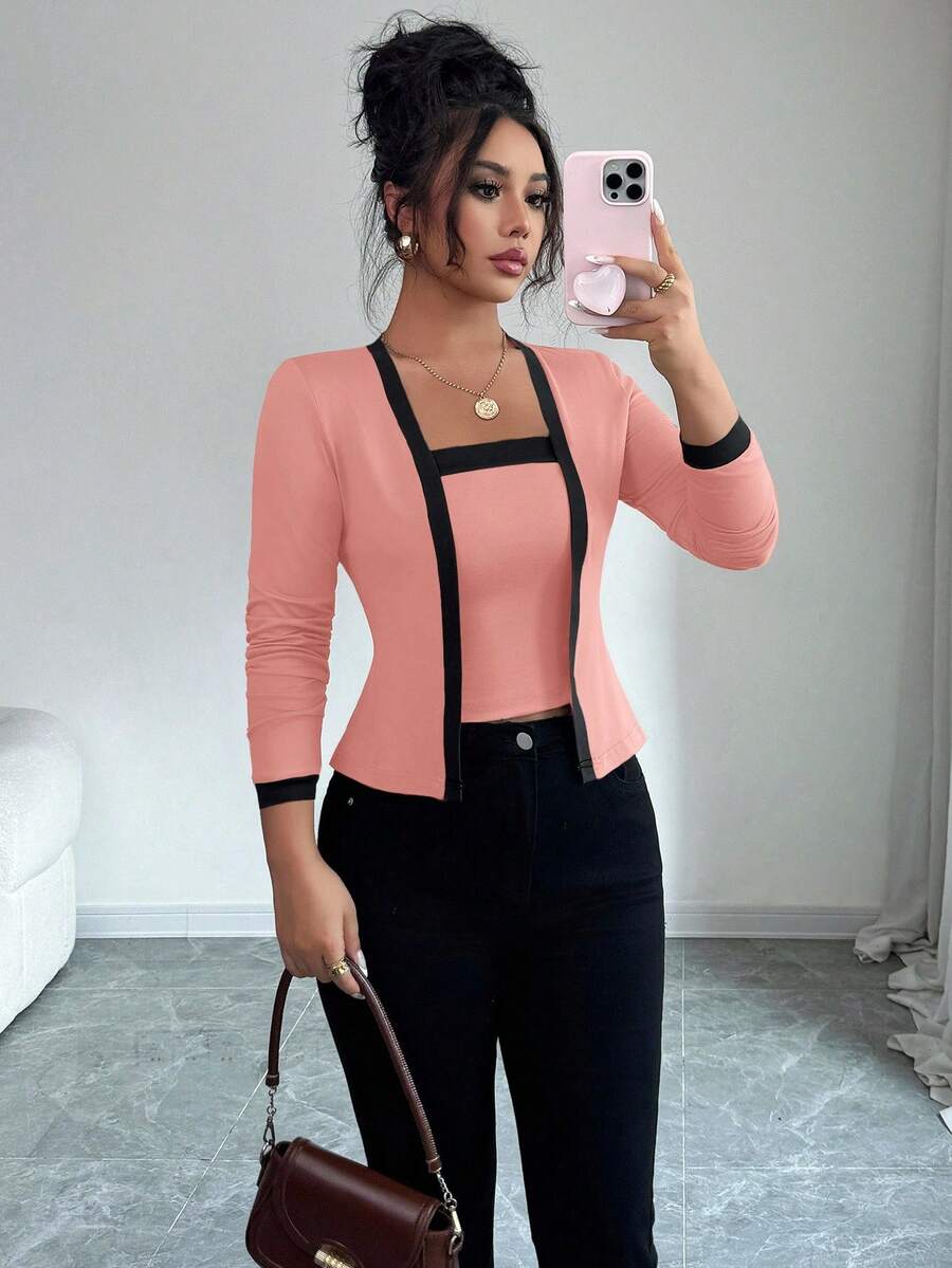 Selmira – Elegantes 2-in-1 Top-Set mit Kontrastdetails