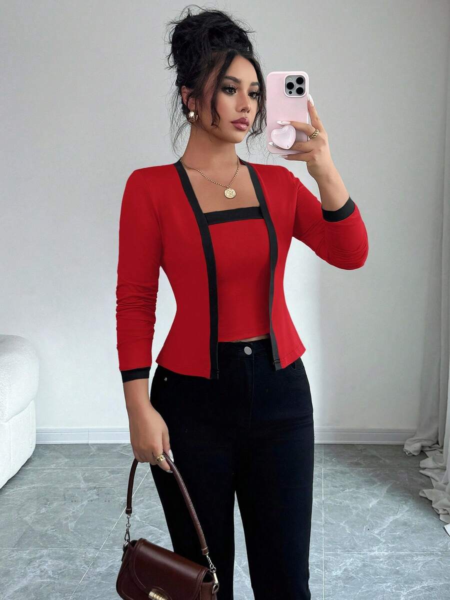 Selmira – Elegantes 2-in-1 Top-Set mit Kontrastdetails