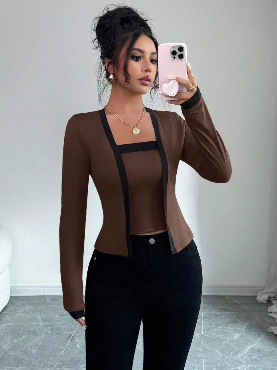 Selmira – Elegantes 2-in-1 Top-Set mit Kontrastdetails