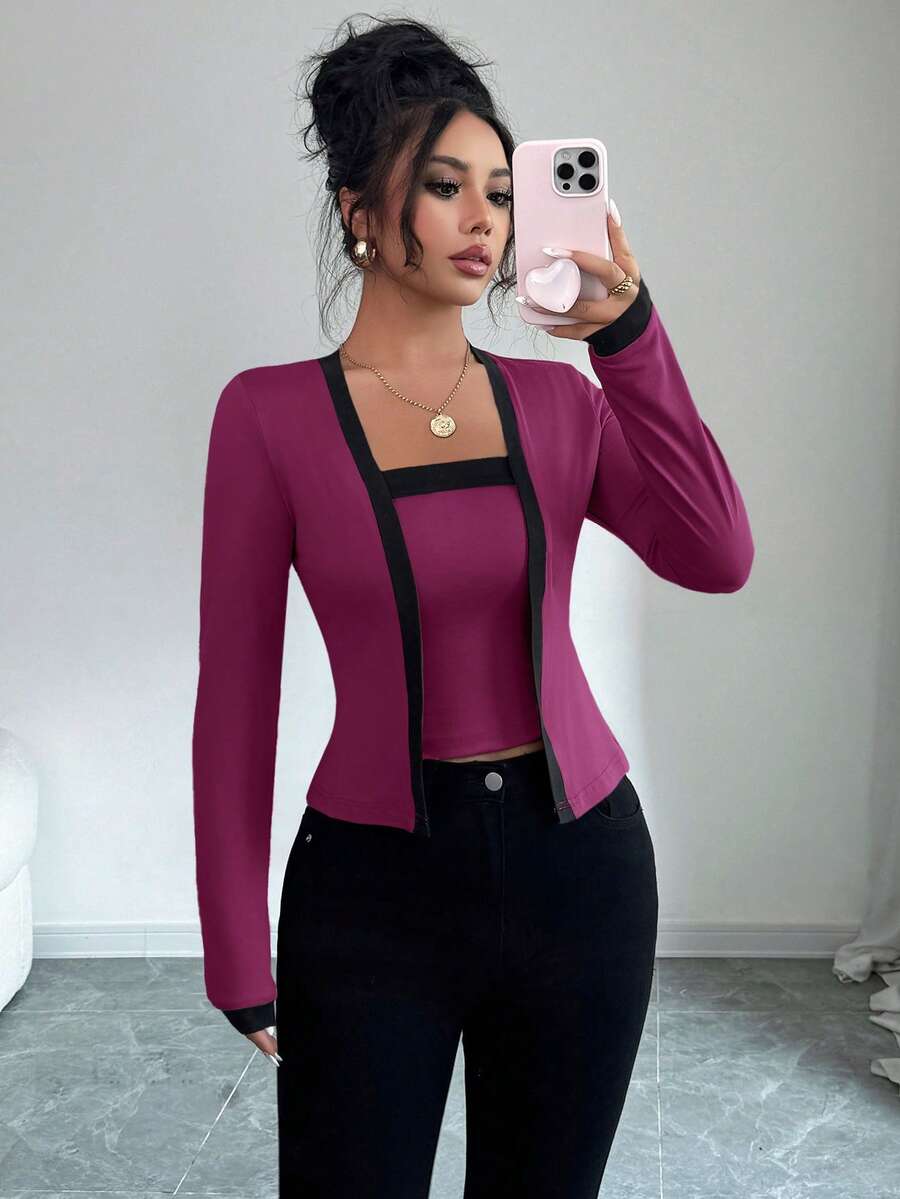 Selmira – Elegantes 2-in-1 Top-Set mit Kontrastdetails