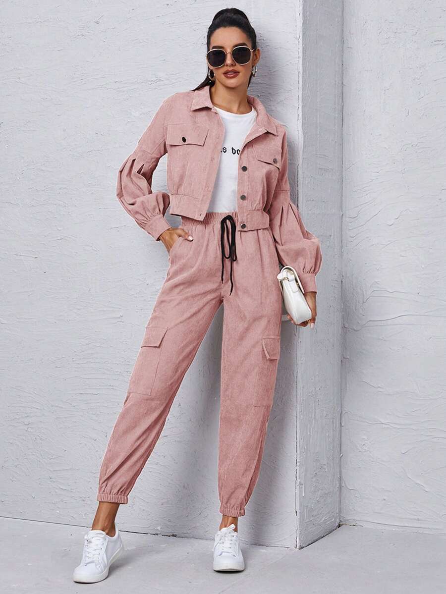Lässiges & stilvolles Kord-Zweiteiler Set mit Kordjacke & Cargohose
