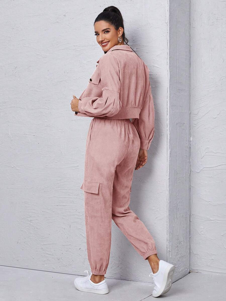 Lässiges & stilvolles Kord-Zweiteiler Set mit Kordjacke & Cargohose