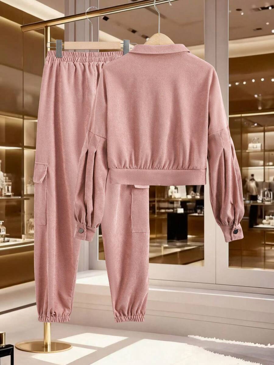 Lässiges & stilvolles Kord-Zweiteiler Set mit Kordjacke & Cargohose