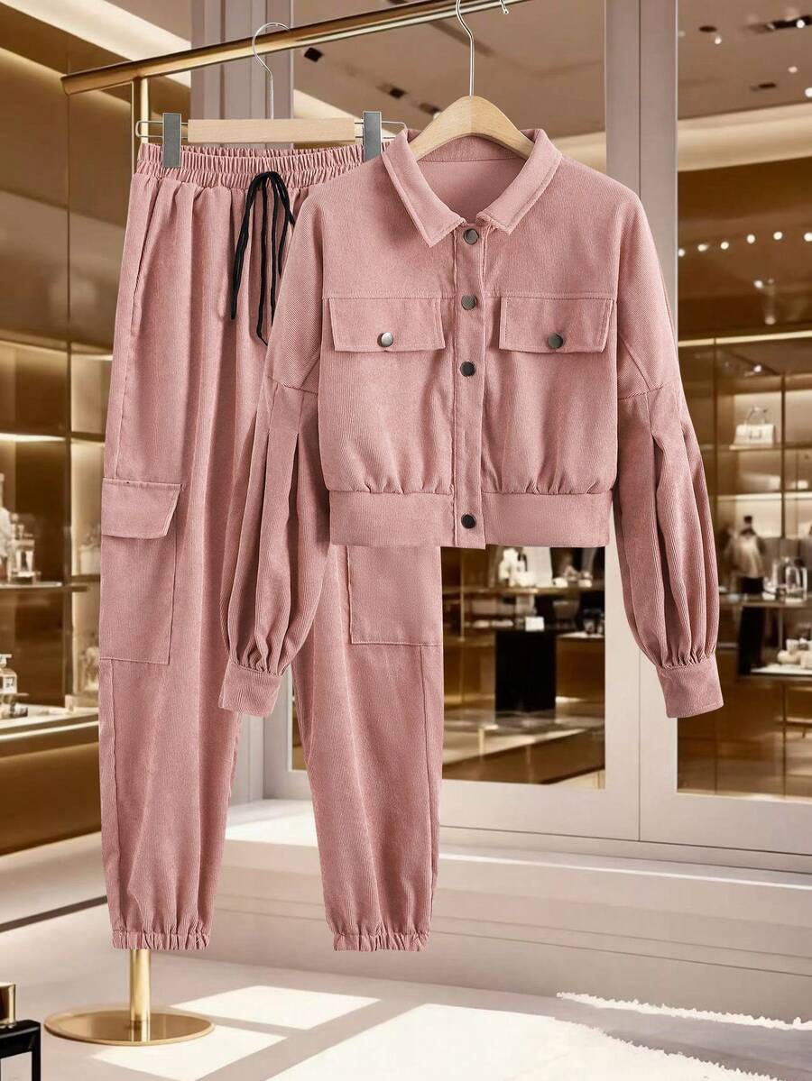 Lässiges & stilvolles Kord-Zweiteiler Set mit Kordjacke & Cargohose