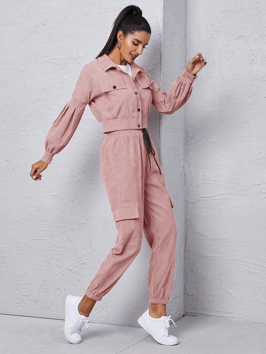 Lässiges & stilvolles Kord-Zweiteiler Set mit Kordjacke & Cargohose