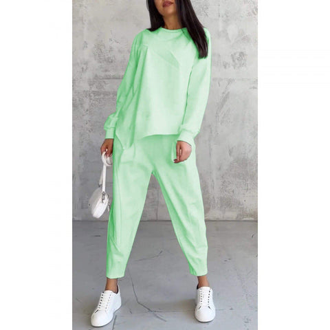 Damen Langarm-Sweatshirts mit unregelmäßigem Saum & Hosen-Set