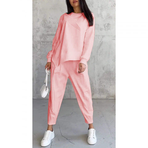 Damen Langarm-Sweatshirts mit unregelmäßigem Saum & Hosen-Set