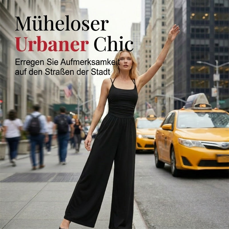 ☀️ Damen Sommer-Jumpsuit – Spaghettiträger, geraffte Taille, weites Bein