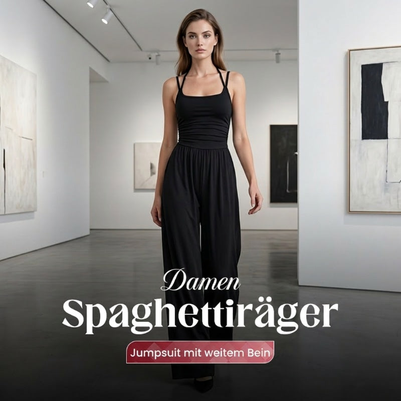☀️ Damen Sommer-Jumpsuit – Spaghettiträger, geraffte Taille, weites Bein