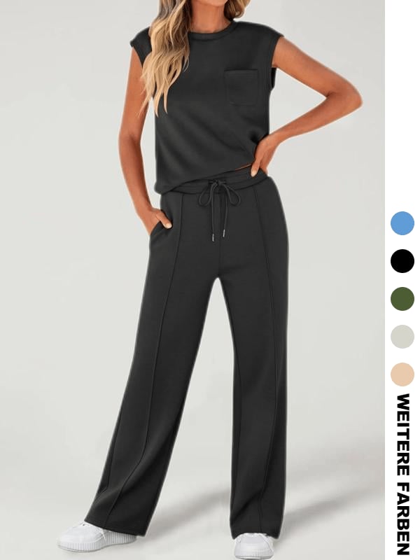 Zweiteiliges Damen-Set aus einfarbigem Tanktop und weiten Hosen mit Kordelzug