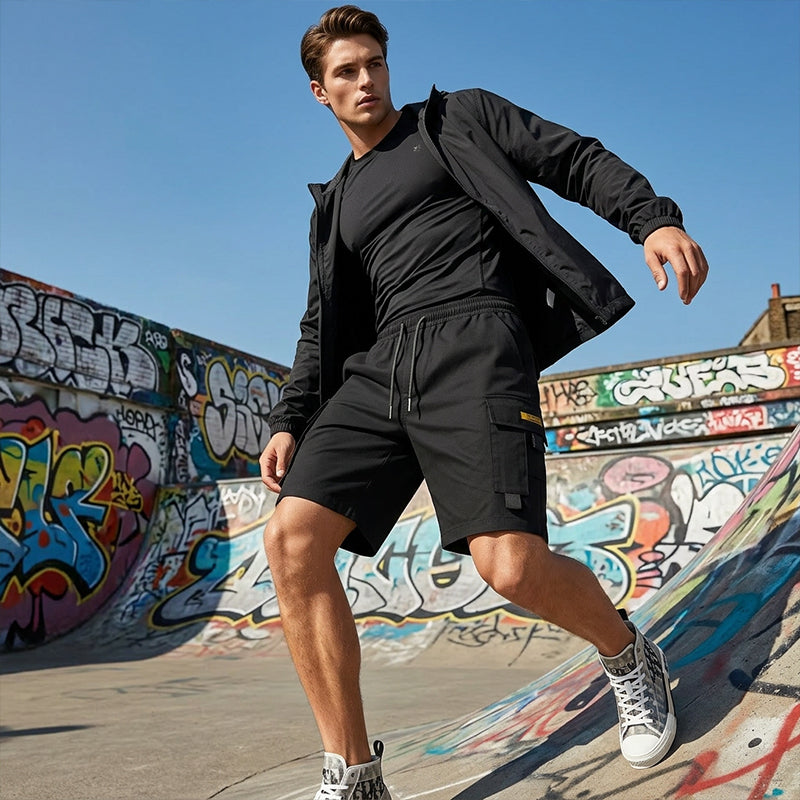 Herren Cargo-Shorts mit Kordelzug – Praktische Multifunktionstaschen & Lockere Passform