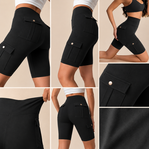Hoch taillierte Damen-Sport-Cargo-Shorts mit praktischen Taschen