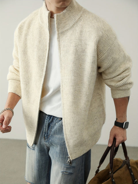 CozyKnit™ – Herren Oversize-Strick-Cardigan mit Reißverschluss