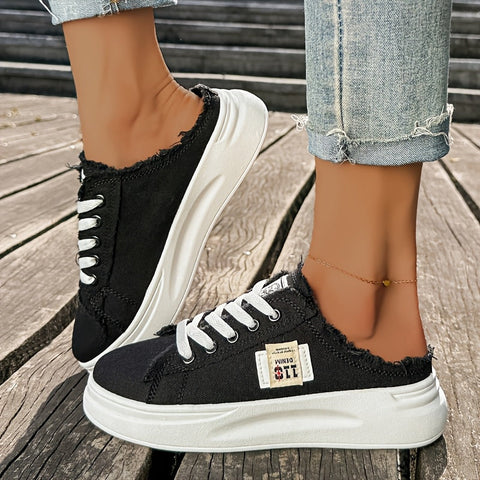 Damen Sportliche Freizeitschuhe, Schnür-Sneakers mit dicker Sohle