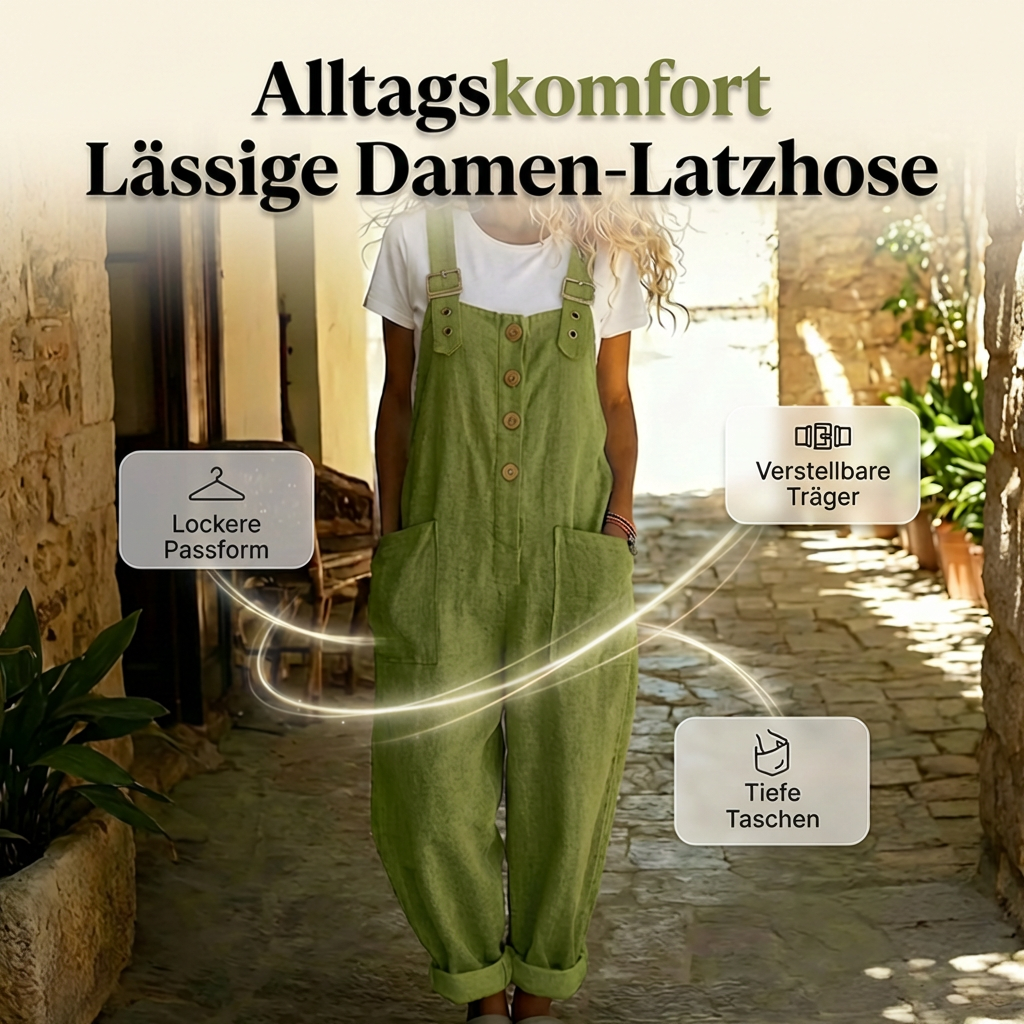 Lässige Latzhose für Damen mit lockerer Passform und Knopfleiste