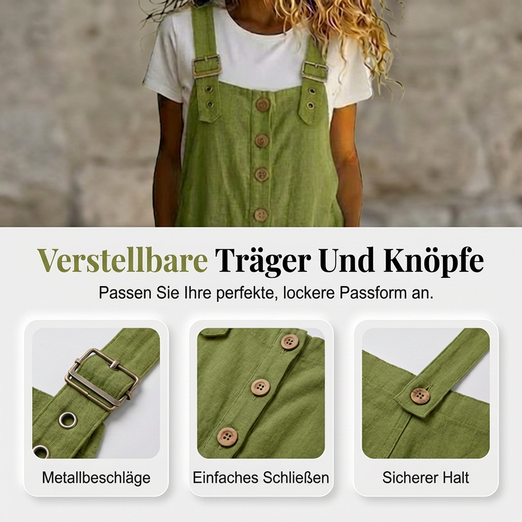 Lässige Latzhose für Damen mit lockerer Passform und Knopfleiste