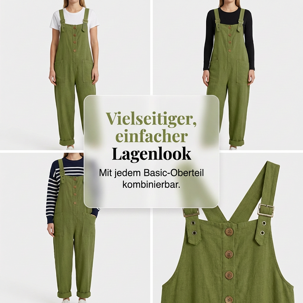 Lässige Latzhose für Damen mit lockerer Passform und Knopfleiste