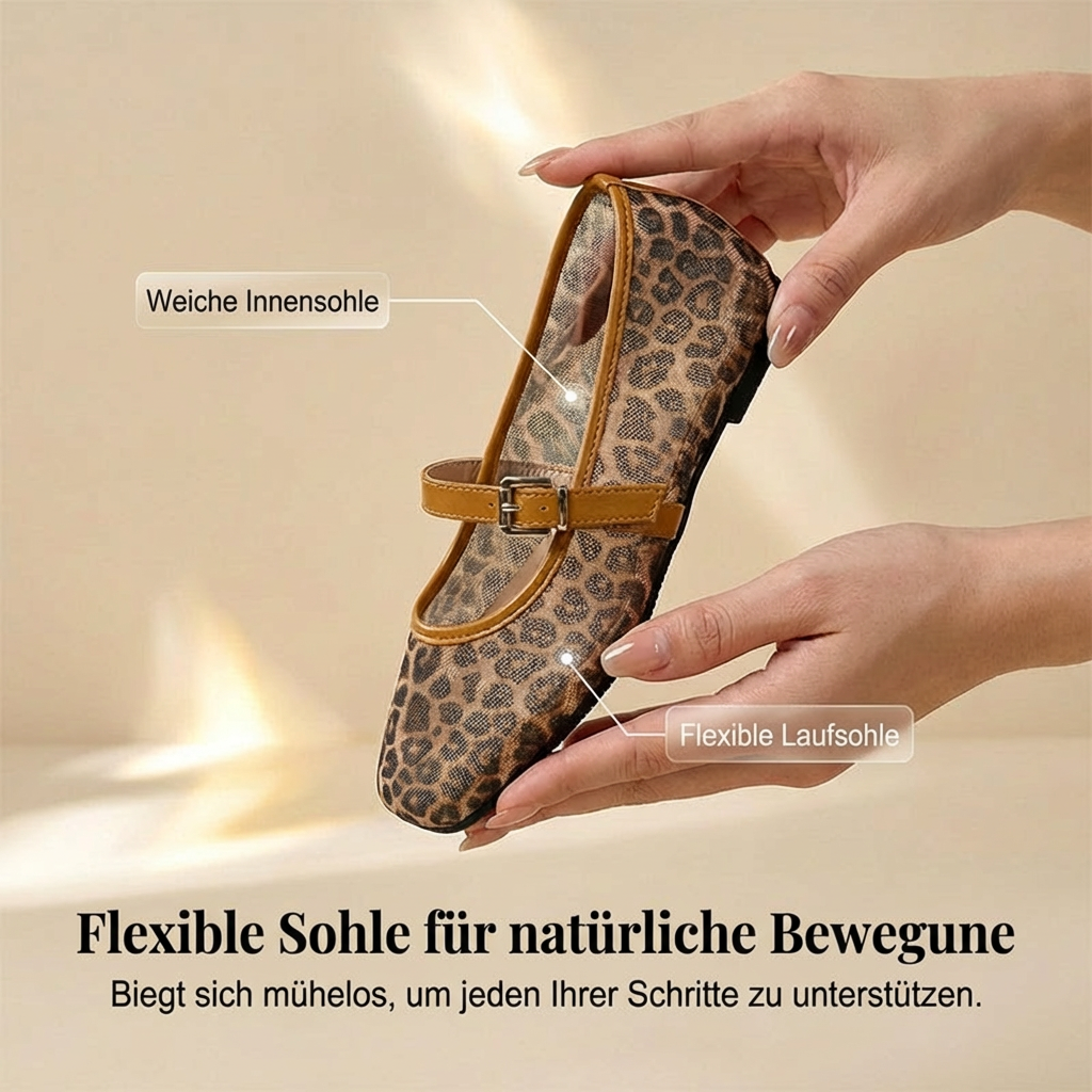 Damen-Ballerinas aus Mesh mit Leopardenmuster