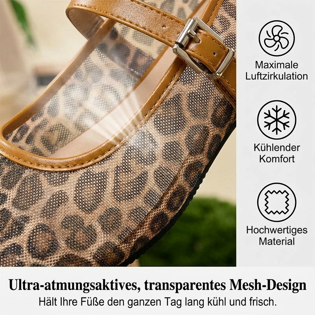 Damen-Ballerinas aus Mesh mit Leopardenmuster