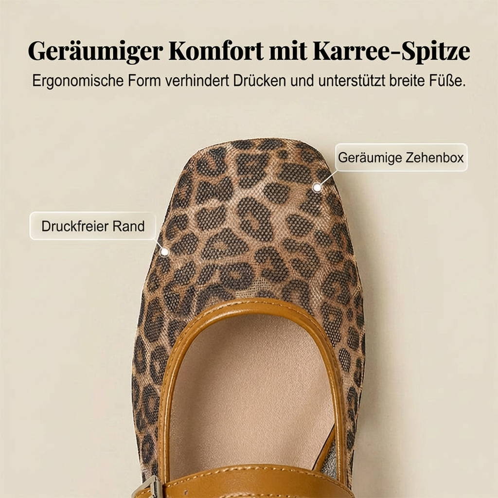 Damen-Ballerinas aus Mesh mit Leopardenmuster