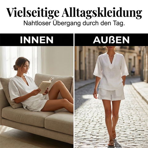 Damen 2-teiliges Sommer-Set mit V-Ausschnitt – weich, leicht & komfortabel