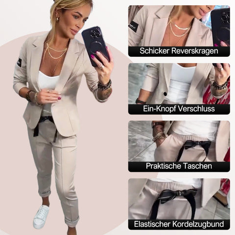 Lässiger, einfarbiger zweiteiliger Anzug für Damen