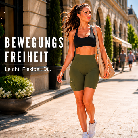 Hoch taillierte Damen-Sport-Cargo-Shorts mit praktischen Taschen