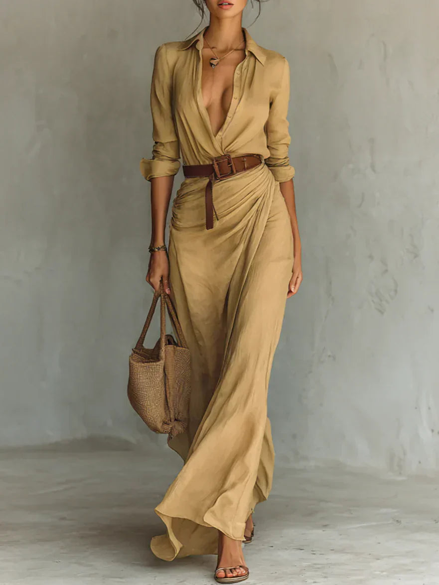 Camille™ | Maxikleid mit Revers und Gürtel in der Taille