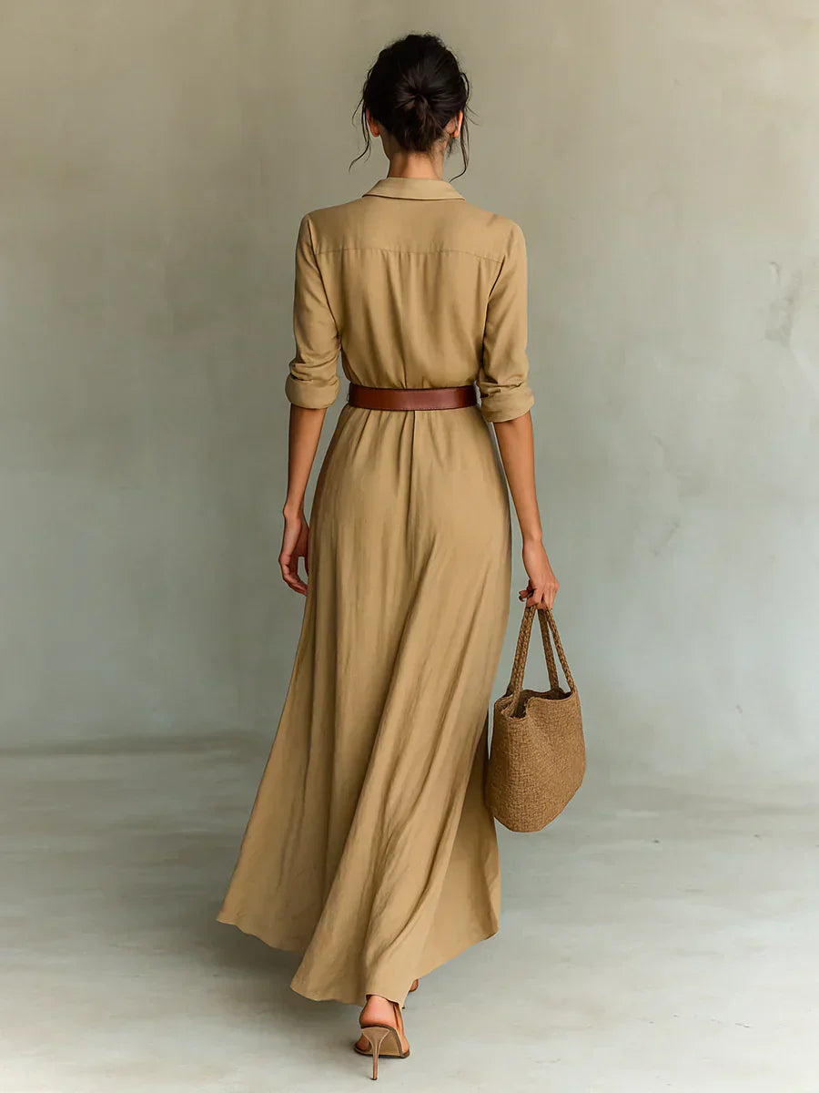 Camille™ | Maxikleid mit Revers und Gürtel in der Taille