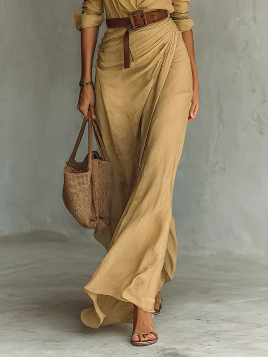 Camille™ | Maxikleid mit Revers und Gürtel in der Taille