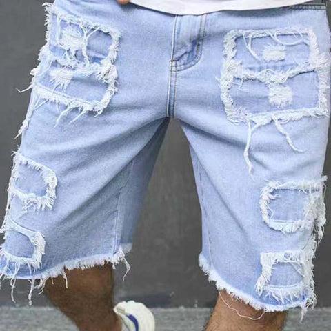 Herren-Ripped-Denim-Shorts mit Fransen-Details