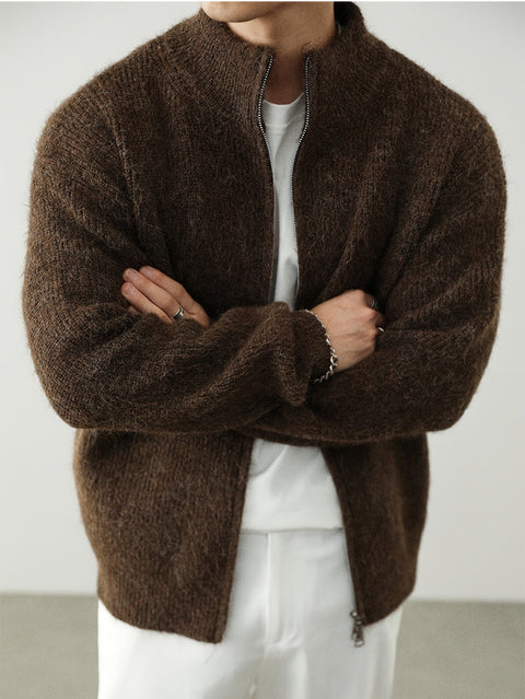 CozyKnit™ – Herren Oversize-Strick-Cardigan mit Reißverschluss