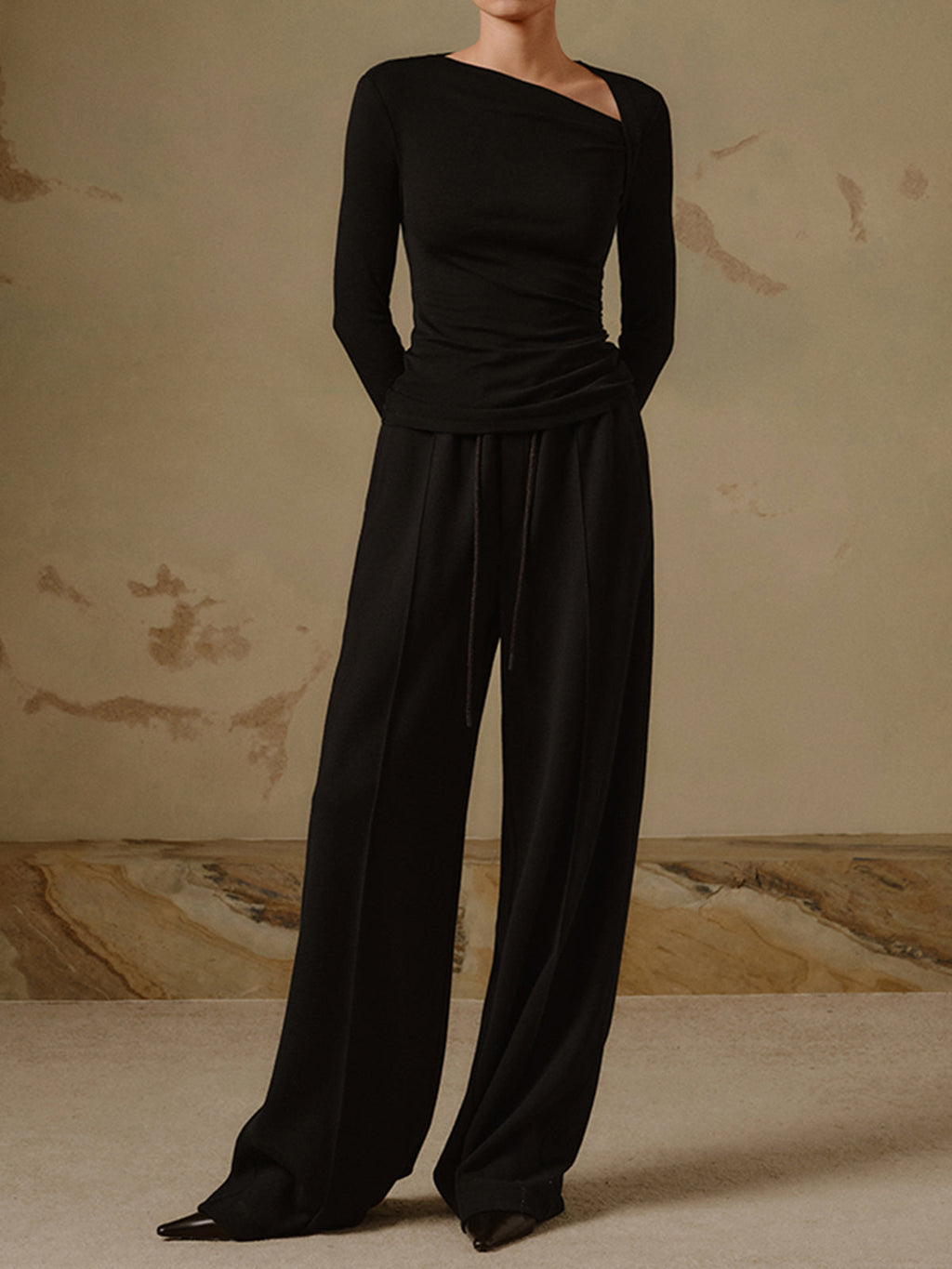 Rippstrick Langarm Asymmetrisches Shirt