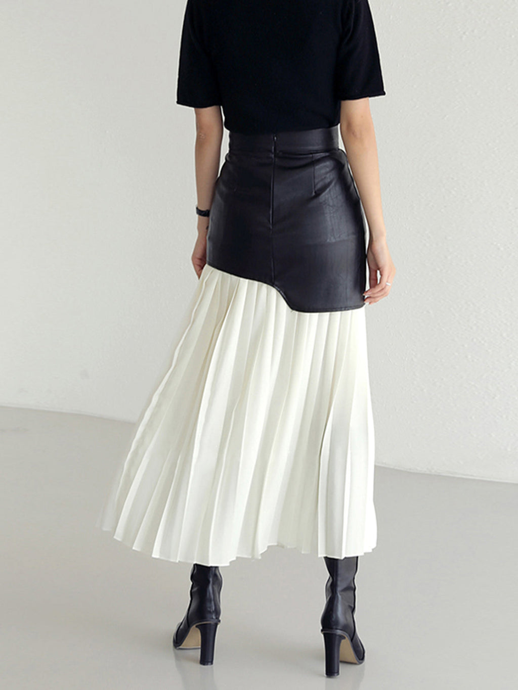 Asymmetrischer Patchwork Chiffon Falten Maxi Rock