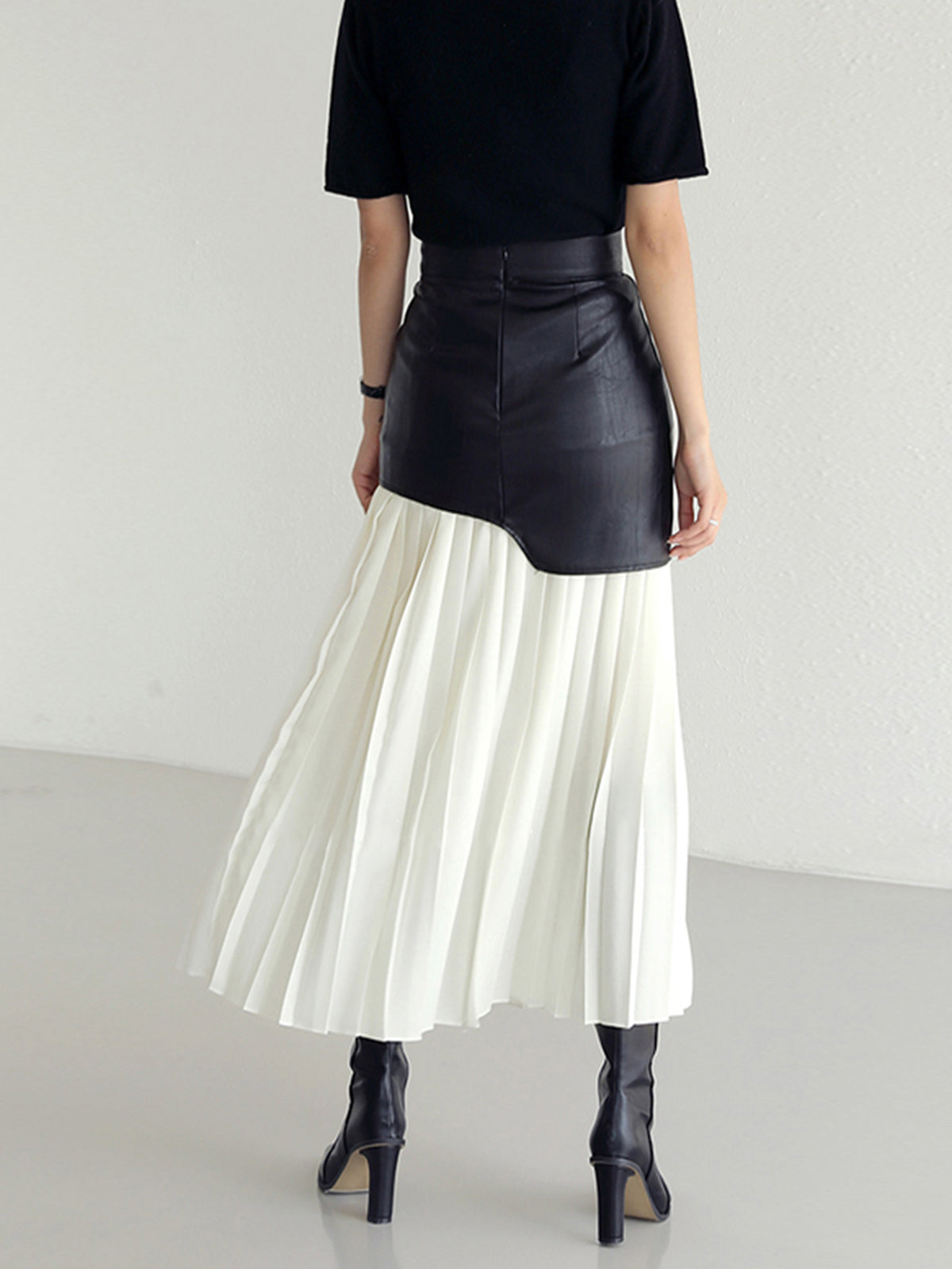 Asymmetrischer Patchwork Chiffon Falten Maxi Rock