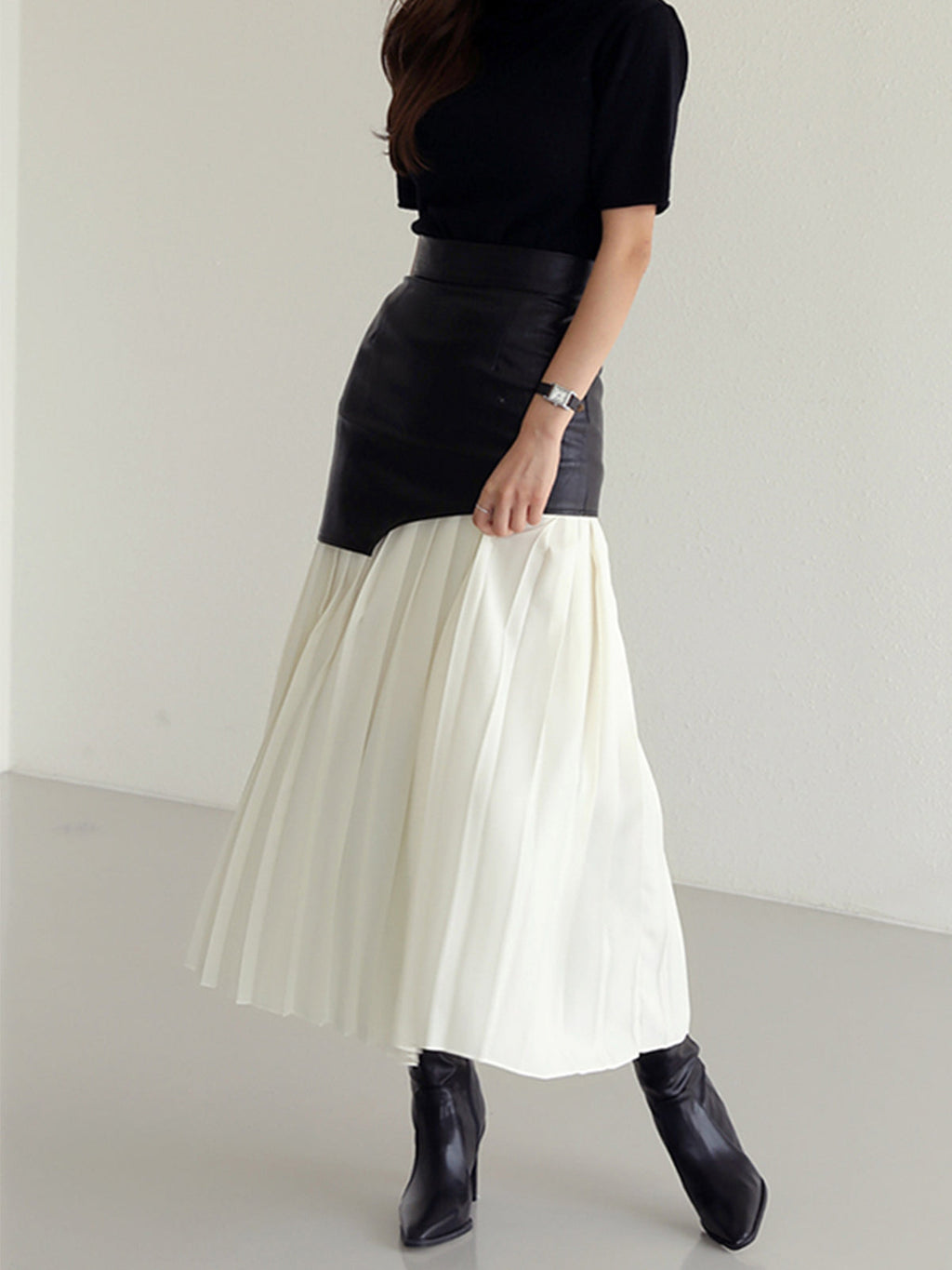 Asymmetrischer Patchwork Chiffon Falten Maxi Rock