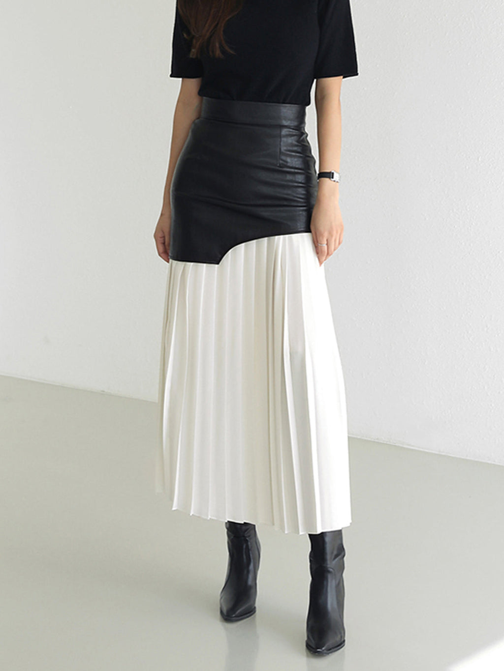 Asymmetrischer Patchwork Chiffon Falten Maxi Rock