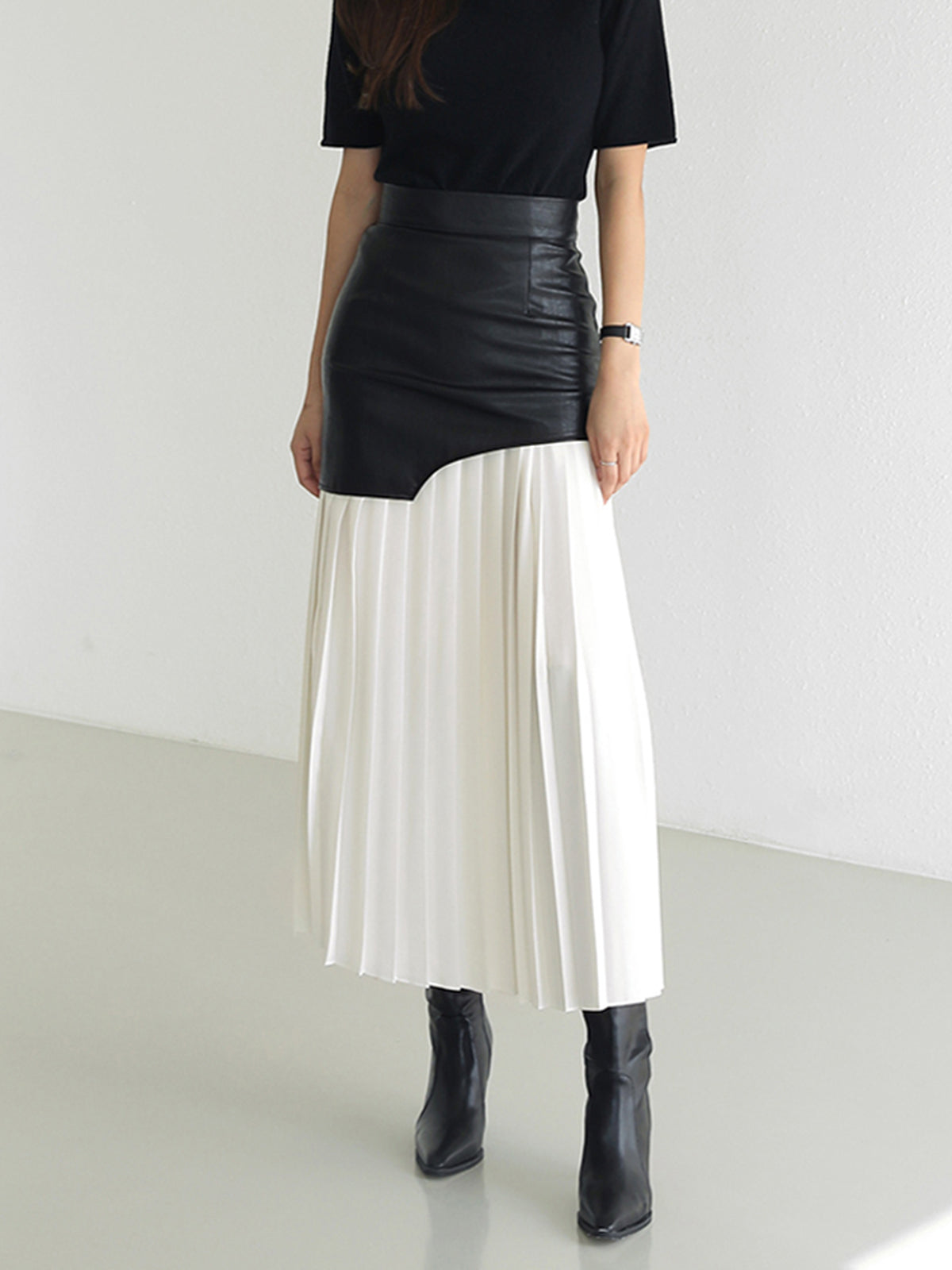Asymmetrischer Patchwork Chiffon Falten Maxi Rock