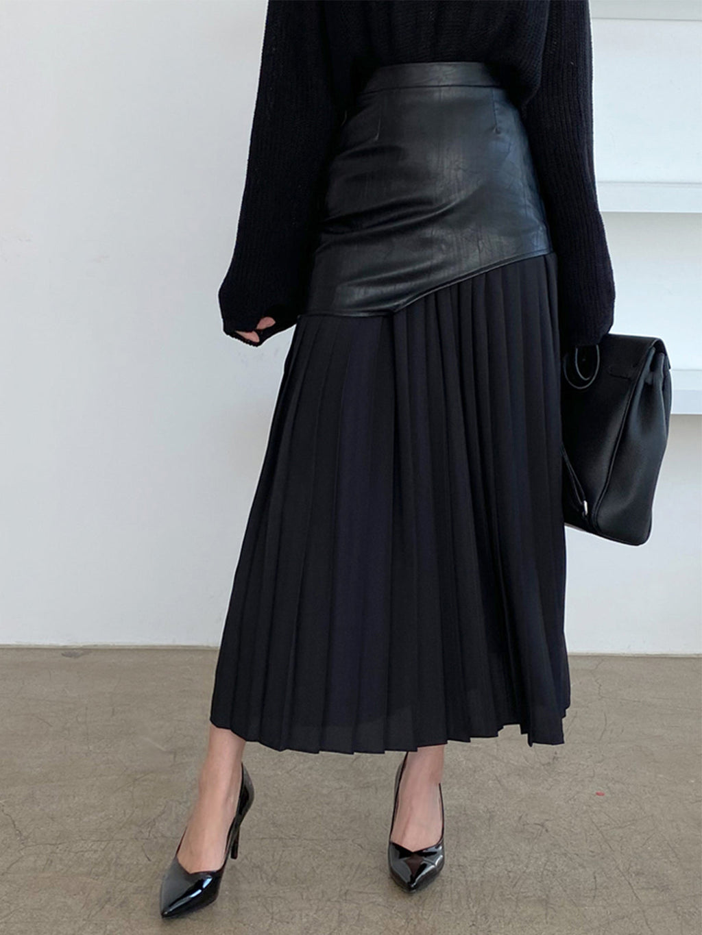 Asymmetrischer Patchwork Chiffon Falten Maxi Rock