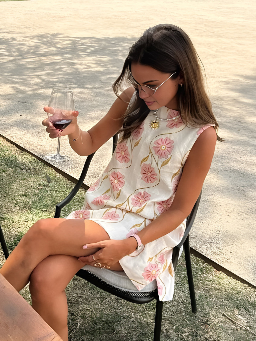 Romantisches Print Ärmelloses Kurzkleid