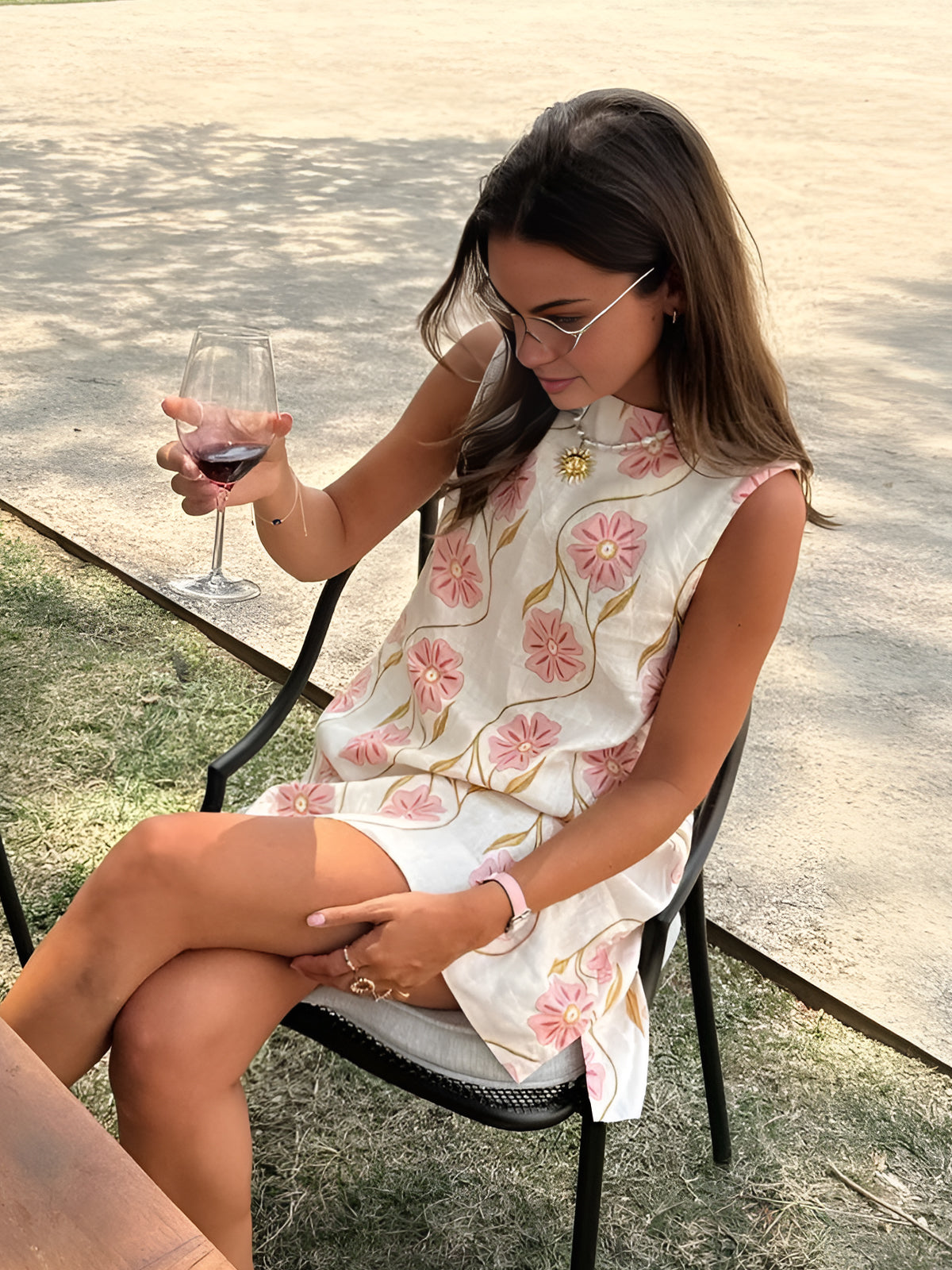Romantisches Print Ärmelloses Kurzkleid
