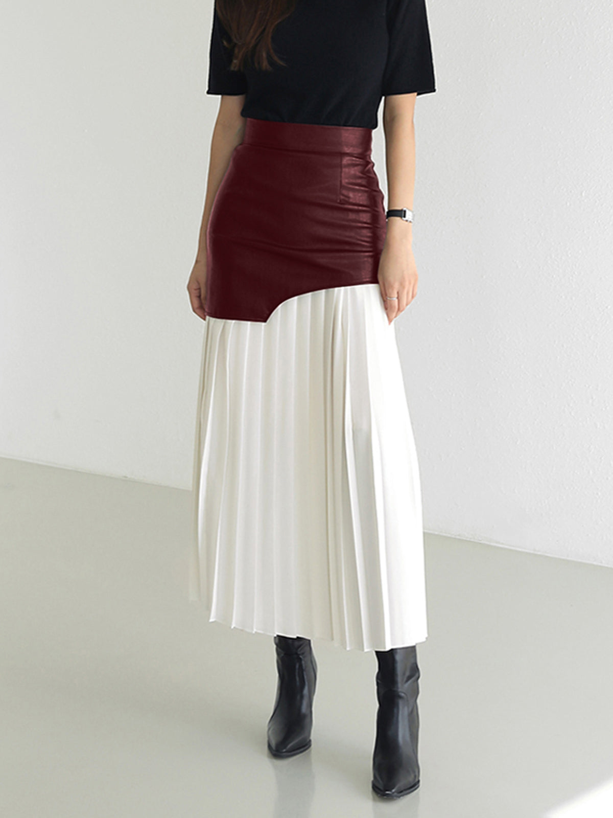 Asymmetrischer Patchwork Chiffon Falten Maxi Rock
