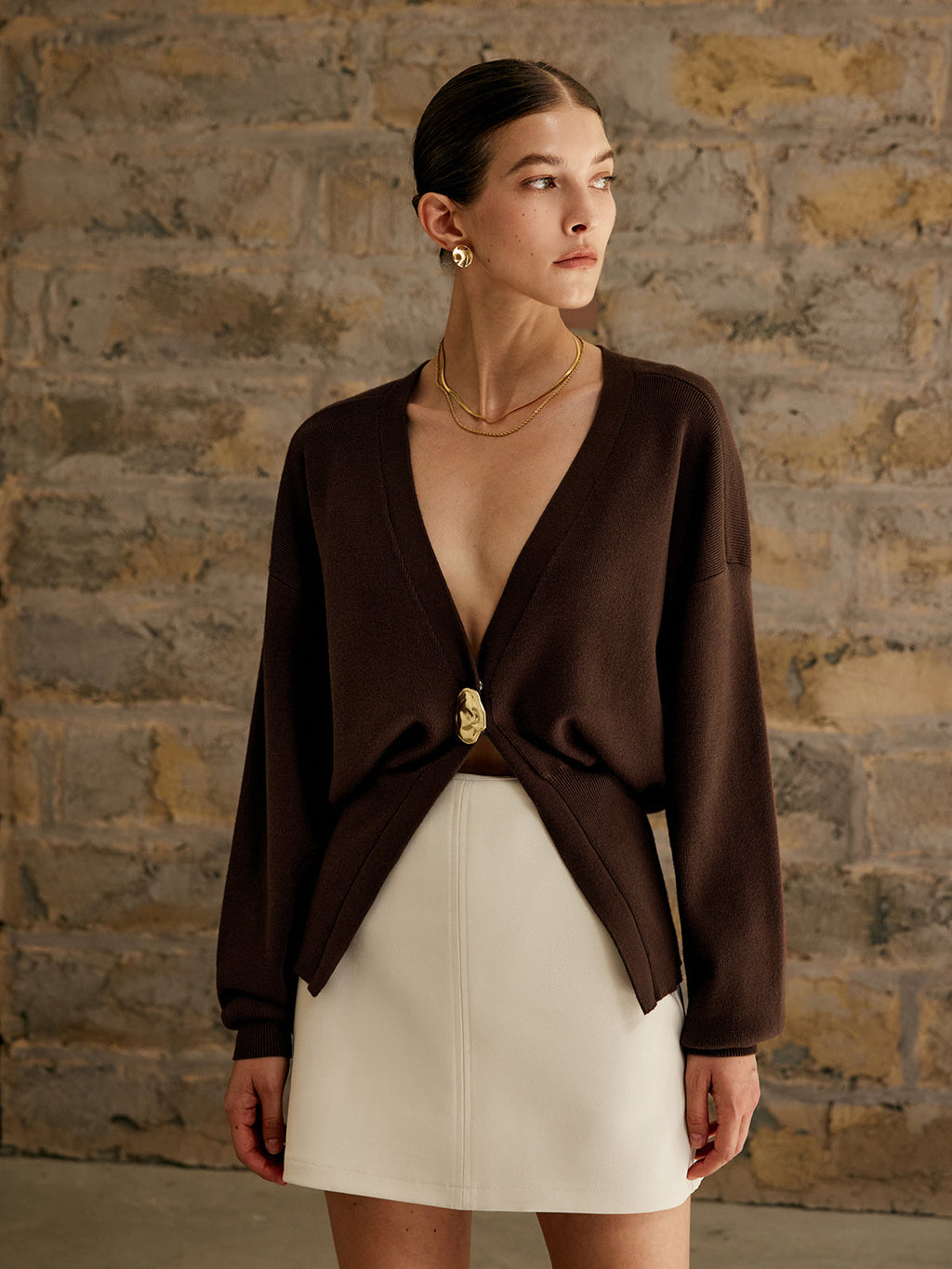 Goldener Knopf Einfacher Cardigan