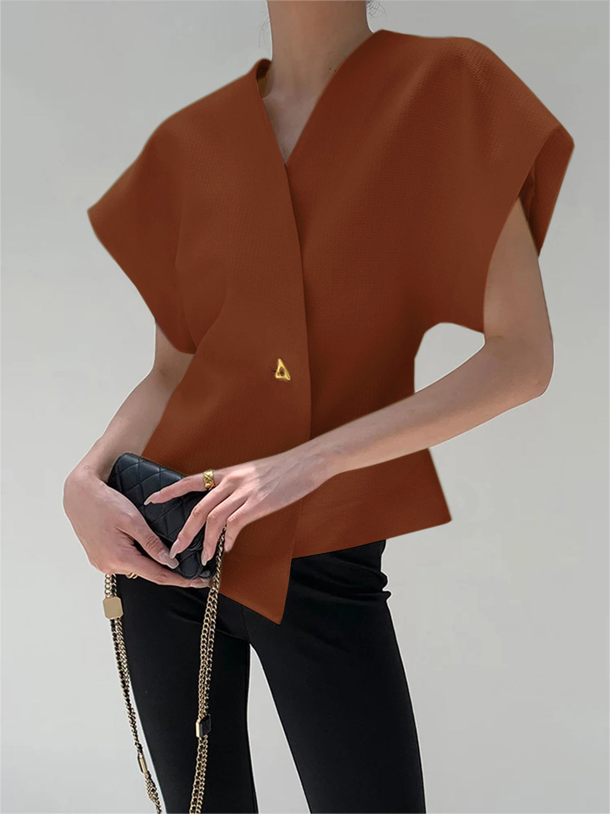 Trendige V-Ausschnitt Bluse mit Knöpfen