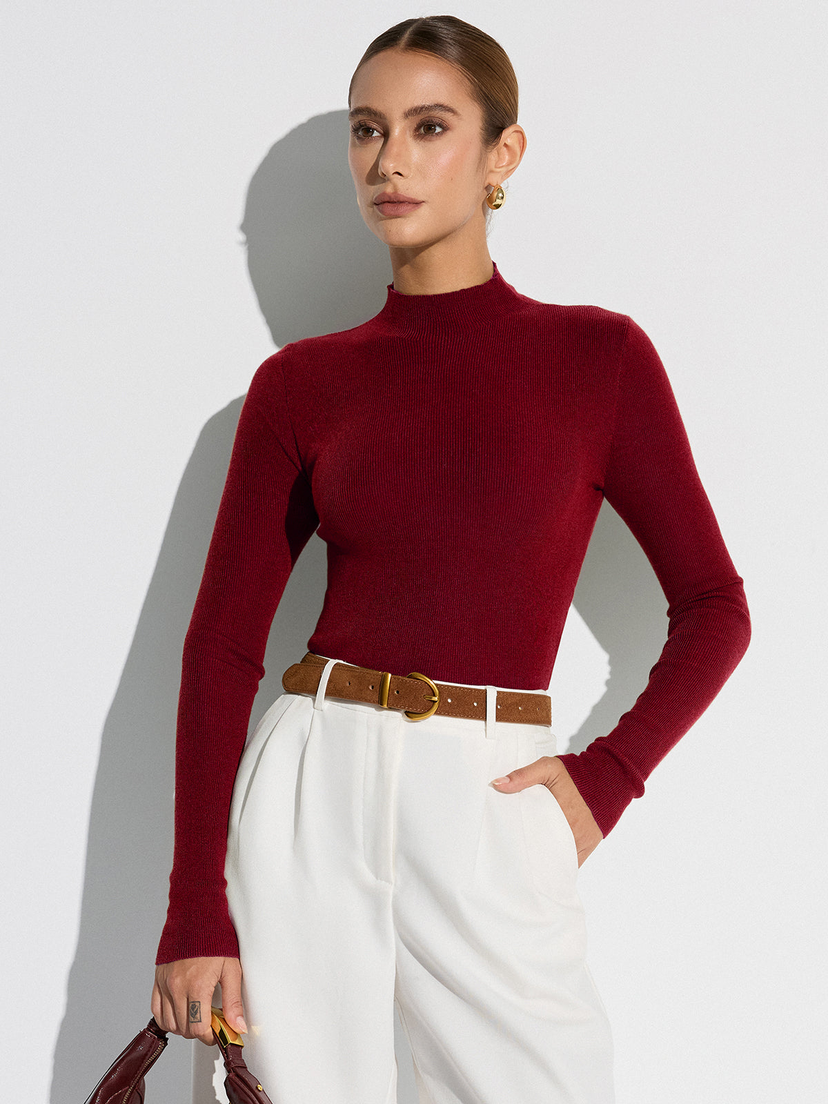 Mock Neck Wollmischung Strickoberteil